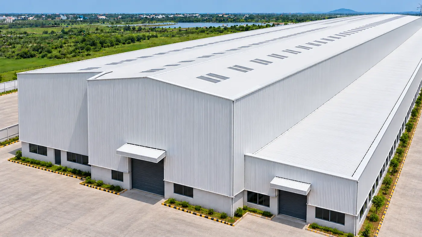 Aerial view of the EPIL white industrial shed