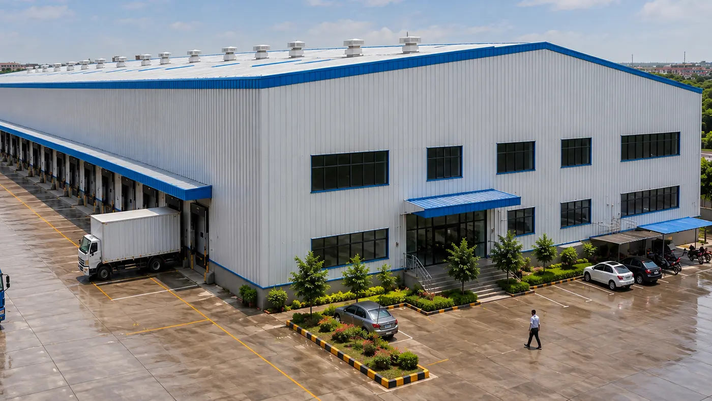 Bizzoppo warehouse with loading docks and a parked truck